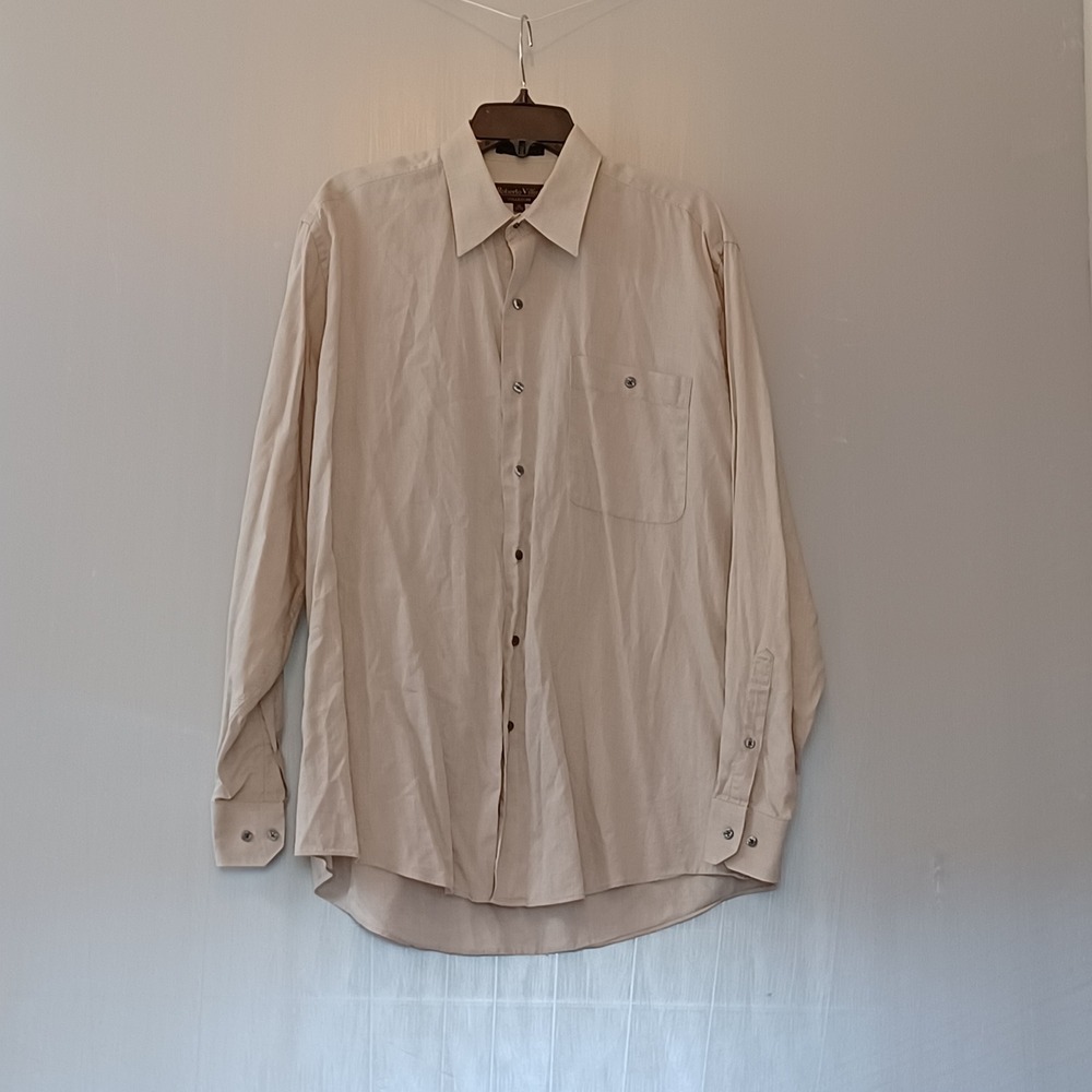 Roberto Villini Collezione Mens 16‎ 34/35 Beige Cotton Button Down Shirt Korea